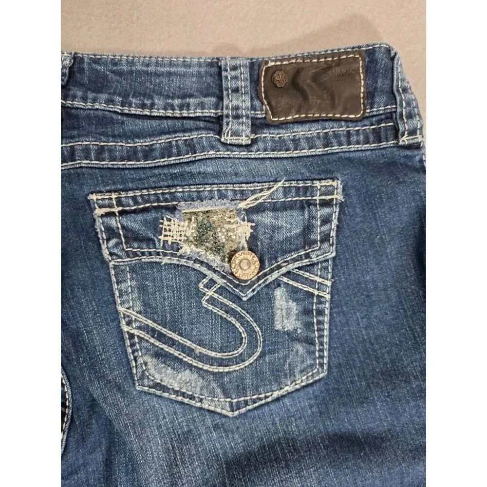 Silver Jeans Co Womens 14 32 Suki Surplus Bootcut Distressed Sequin Jeans